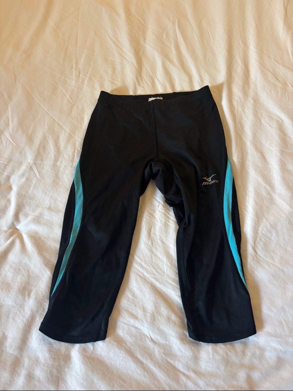 Mizuno Black Capri Leggings with Teal Side Panels